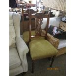 PAIR OF UPHOLSTERED DINING CHAIRS WITH CARVED BACKS