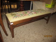 19TH CENTURY MAHOGANY LONG STOOL WITH GROSPOINT WOOL EMBROIDERED SEAT, 108CM LONG