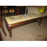 19TH CENTURY MAHOGANY LONG STOOL WITH GROSPOINT WOOL EMBROIDERED SEAT, 108CM LONG