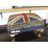 UNION JACK UPHOLSTERED FOOT STOOL WIDTH APPROX 40CM