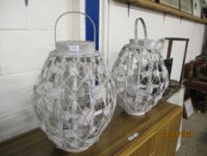 TWO RETRO STYLE OUTSIDE HANGING LIGHTS, 63CM HIGH