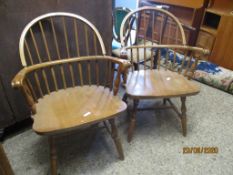 PAIR OF REPRODUCTION STICK BACK KITCHEN ARMCHAIRS