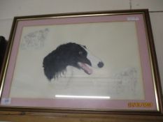 MIXED MEDIA PAINTING AND SKETCH OF A DOG’S HEAD