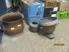 COPPER JARDINIERE AND KETTLE AND OTHER COPPER WARES