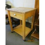 PINE BUTCHER’S BLOCK TYPE KITCHEN TABLE WITH SINGLE DRAWER, 70CM WIDE