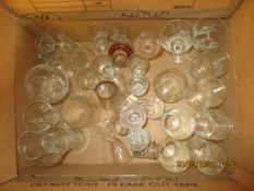 BOX OF GLASS WARES, MAINLY WINE GLASSES AND SPIRIT GLASSES