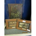 TWO PICTURES IN WOODEN FRAMES WITH DAYS OF THE WEEK MARKED THURSDAY AND FRIDAY AND FURTHER PICTURE