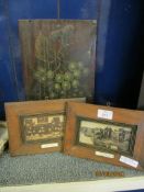 TWO PICTURES IN WOODEN FRAMES WITH DAYS OF THE WEEK MARKED THURSDAY AND FRIDAY AND FURTHER PICTURE