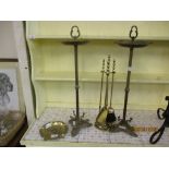 BRASS COMPANION SET, ASH TRAYS ETC