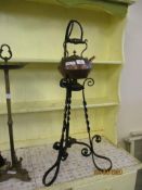 VINTAGE COPPER KETTLE ON WROUGHT IRON STAND