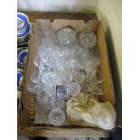 BOX OF MISC GLASS WARES, MAINLY WINE, JAR AND COVER