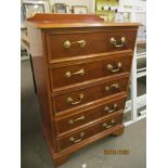 REPRODUCTION YEW EFFECT FIVE-DRAWER CHEST, 67CM WIDE