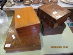 WOODEN CUTLERY BOX AND THREE FURTHER BOXES