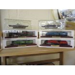 MODELS OF TRAIN ENGINES, AND TWO MODELS OF BATTLESHIPS
