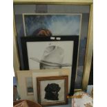 QUANTITY OF PICTURES IN FRAMES INCLUDING JOHN WAYNE AND OTHER ANIMAL PICTURES