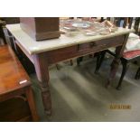 19TH CENTURY KITCHEN TABLE FRAME WITH LATER TOP APPROX 106CM LONG