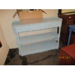 BLUE PAINTED REPRODUCTION THREE-TIER SIDE TABLE, 124CM WIDE