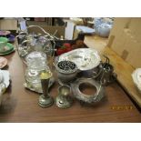 MIXED PLATED WARES INCLUDING GLASS JAR AND COVER WITH PLATED MOUNTS