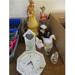 CERAMIC QUARTZ CLOCK, OTHER ITEMS OF CHINA AND FOUR SHADES