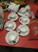 JAPANESE TEA SET WITH SIX CUPS AND SAUCERS, TEA POT, MILK JUG, SUGAR BOWL