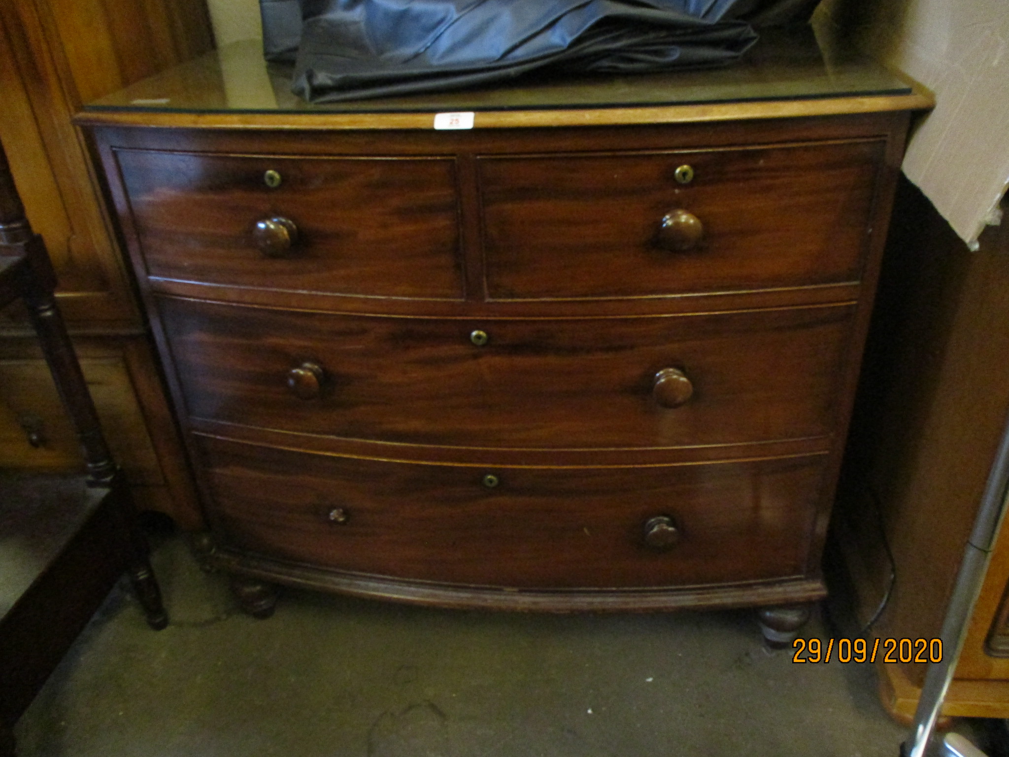 VICTORIAN BOW FRONT FOUR DRAWER CHEST, 93CM WIDE