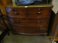 VICTORIAN BOW FRONT FOUR DRAWER CHEST, 93CM WIDE