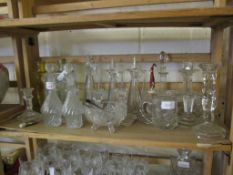 GLASS WARES INCLUDING JARS AND COVERS, CANDLESTICKS ETC