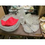 COLLECTION OF CUT GLASS WARES INCLUDING BOWLS, SERVING DISHES ETC