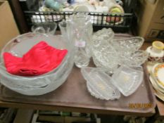 COLLECTION OF CUT GLASS WARES INCLUDING BOWLS, SERVING DISHES ETC