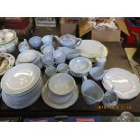 GROUP OF BLUE GLAZED CHINA TEA AND DINNER WARES BY JOHNSON