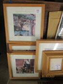 GROUP OF PRINTS IN LIGHT WOODEN FRAMES