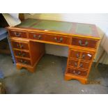 REPRODUCTION YEW EFFECT TWIN PEDESTAL DESK, 123CM WIDE