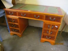 REPRODUCTION YEW EFFECT TWIN PEDESTAL DESK, 123CM WIDE