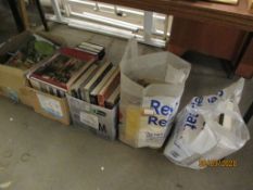 FIVE BOXES OF BOOKS, VARIOUS TITLES INCLUDING GARDENING AND DECORATING