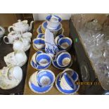 GROUP OF 19TH CENTURY TEA WARES WITH BLUE AND GILT DESIGN COMPRISING CUPS AND SAUCERS, SIDE PLATES