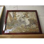 EMBROIDERY OF DOVES IN WOODEN FRAME
