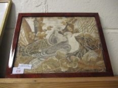 EMBROIDERY OF DOVES IN WOODEN FRAME