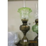 OIL LAMP WITH GREEN GLASS SHADE