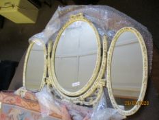 GILT AND WHITE TRIPLE DRESSING TABLE MIRROR