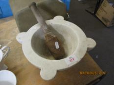 STONE MORTAR AND WOODEN PESTLE