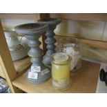 PAIR OF CANDLESTICKS AND OTHER CANDLES