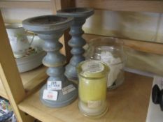 PAIR OF CANDLESTICKS AND OTHER CANDLES