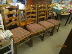 SET OF FOUR LADDER BACK UPHOLSTERED CHAIRS