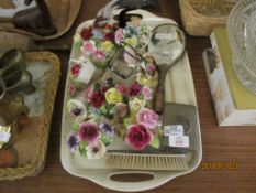 TRAY OF VARIOUS CERAMIC POSY VASES BY COALPORT AND OTHER MAKERS