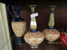 GROUP OF DOULTON WARES WITH SLATER’S PATENT DECORATION INCLUDING PAIR OF VASES AND A EWER