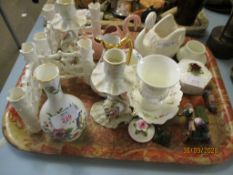 TRAY OF MISCELLANEOUS CHINA INCLUDING AYNSLEY AND WEDGWOOD