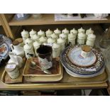 TRAY OF CRUETS OR SPICE JARS WITH CAT DESIGNS