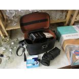 BOX CONTAINING VARIOUS CAMERA EQUIPMENT