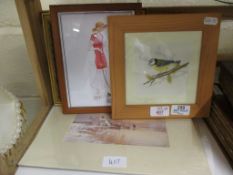 GROUP OF PRINTS OF BIRDS AND OTHER PICTURES IN WOODEN MOUNTS