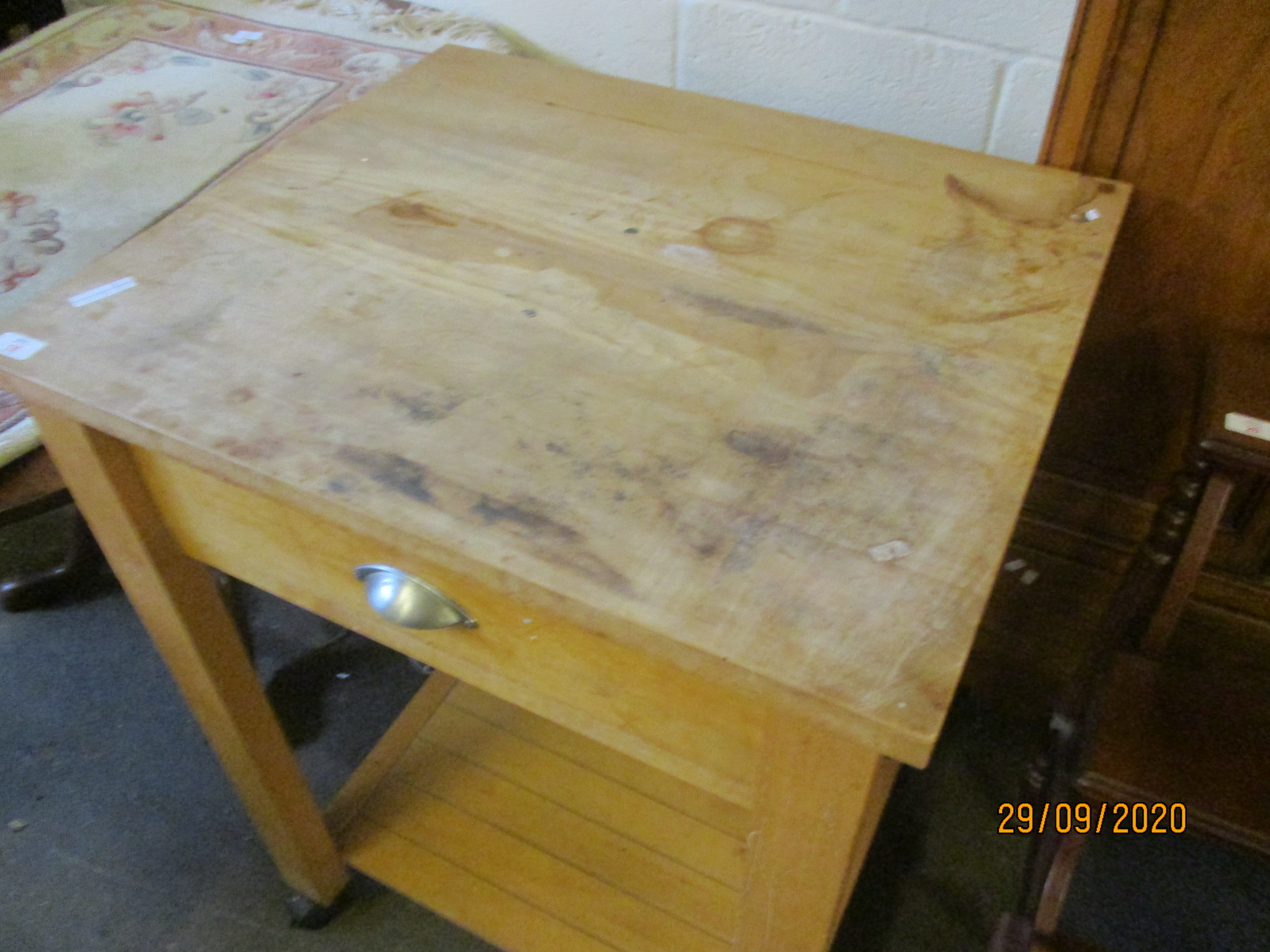 PINE BUTCHER’S BLOCK TYPE KITCHEN TABLE WITH SINGLE DRAWER, 70CM WIDE - Image 2 of 2